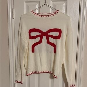 SOLD❌Women's White and Red Bow Sweater